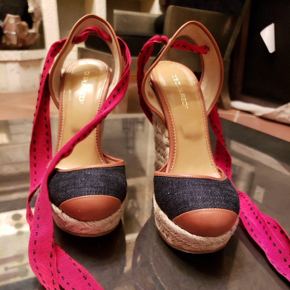 DSquared2 denim and leather espadrille wedges